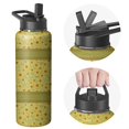 Sunflower and Stripe Green Pattern Insulated Water Bottle with Straw ...