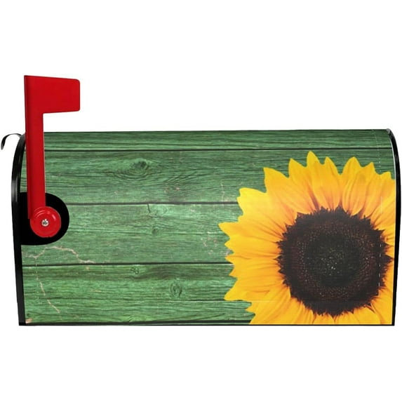 Sunflower Summer Mailbox Covers Magnetic - Green Mailbox Cover Wraps Post Box Cover Standard Size 21" X 18" for Garden Yard Decor, Floral Covers, Farm Sunflower Decor