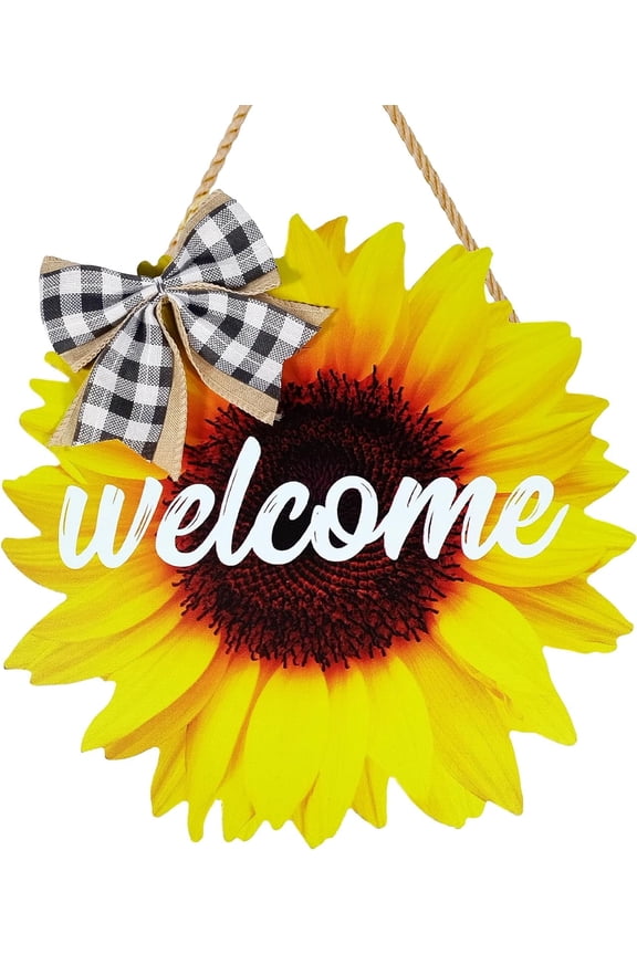 Sunflower Summer Welcome Door Hanger Sign for Front Door Decoration, 12Inch Spring Sunflower Welcome Wood Wreaths Door Hanging Farmhouse Porch Wall Decor Indoor Outdoor