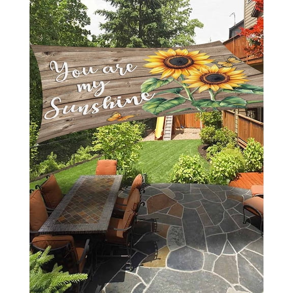 Sunflower Sun Shade Sail 6.5'X10' You Are My Sun Shine Vintage Brown Wood Board UV Block Outdoor Sail Shades Breathable Waterproof Rectangular Sunshade for Patio Garden Pool Pergola Porch