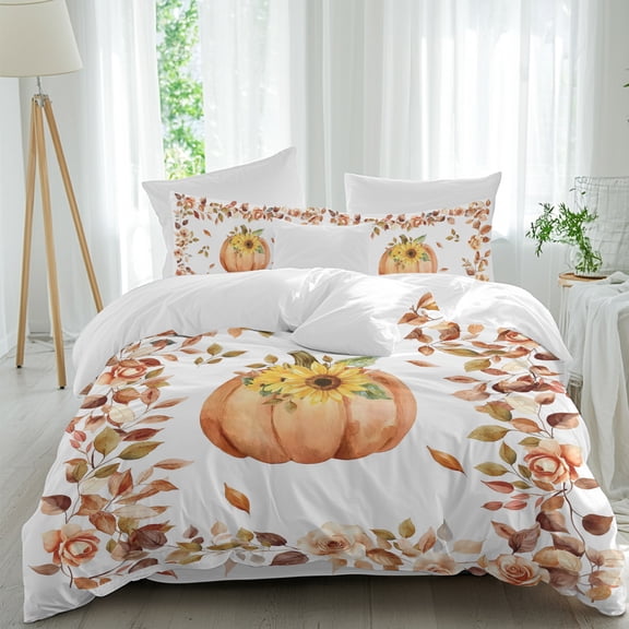 Sunflower Sunflower 4 Piece Duvet Cover Set Queen Size Eucalyptus Leaf Rose Soft Bedding Set Comforter Cover, 1 Duvet Cover 1 Flat Sheets and 2 Pillowcases