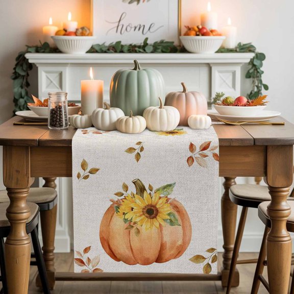 Sunflower Sunflower Cotton Linen Table Runner, Washable Table Runners for Kitchen, Dining Room, Holiday, Home Party Table Decor, 13x36 Inches