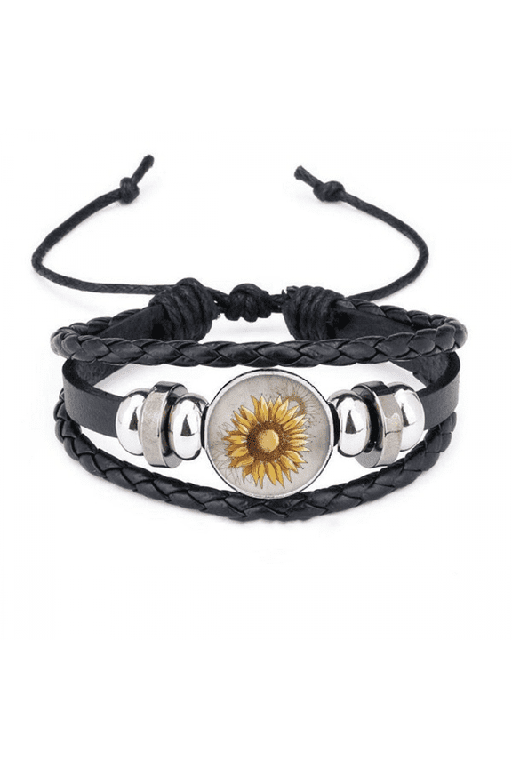 Flower Bracelet Braided Leather Woven Rope Wristband