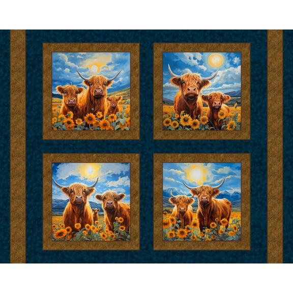 Sunflower Sunny Highlands Pillow Panel Cotton Fabric