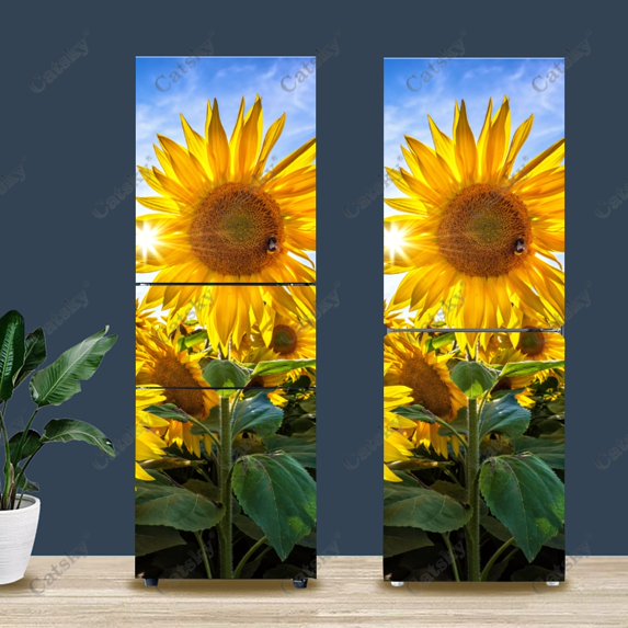 Sunflower Sunrise Family Fridge Door Flower Printing Cover Wall Sticker Self-adhesive Refrigerator Stickers Wallpaper Home Decor