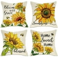 thumbnail image 1 of Sunflower Sunshine Decorative Throw Pillow Cover 16 x 16 Set of 4, Spring Summer Home Sweet Home Blessed Porch Patio Outdoor Pillowcase, Fall Autumn Flower Farmhouse Couch Cushion Case Decor, 1 of 6