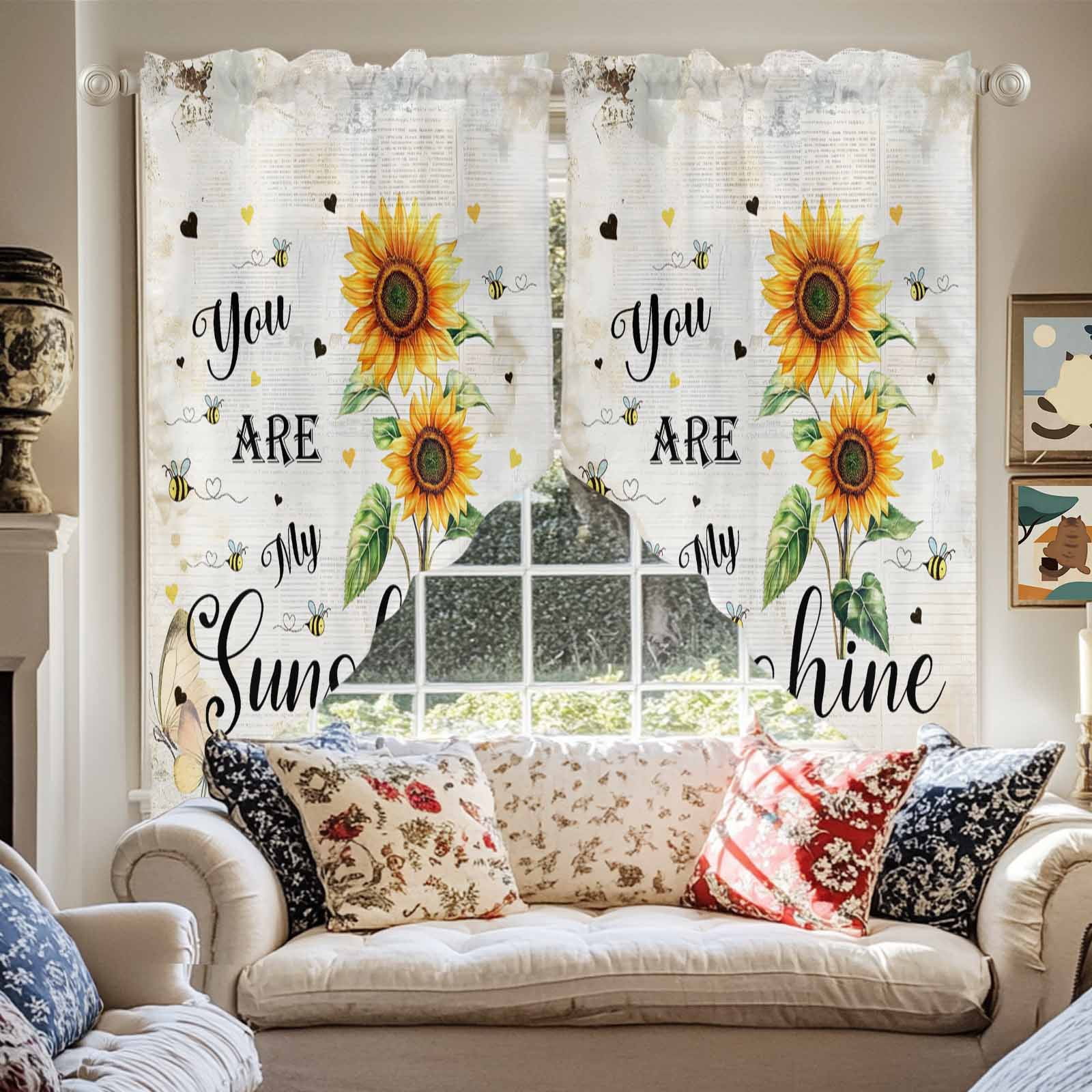 View of Sunflower Swag Curtain Valance for Windows, Sunshine Farmhouse Window ...