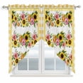 thumbnail image 1 of Sunflower Swag Curtains for Kitchen/Bedroom/Living Room, Pink Yellow Floral Elegant Pastoral Checkered Scalloped Curtains 63 Inch Long, Window Swag Topper Curtains Valances 2 Panels Set 36"x63", 1 of 8
