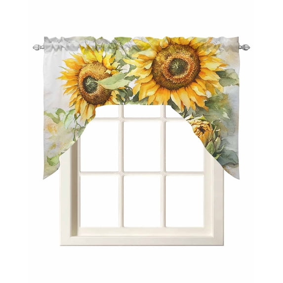 Sunflower Swag Valances for Windows, Small Curtains Drapes, Summer Plant Vintage Style Floral Plant Kitchen Window Curtains Over Sink Rod Pocket Window Treatment Valance for Bedroom/Bathroom 56"x36"