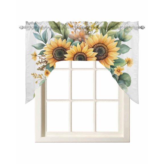 Sunflower Swag Valances for Windows, Small Curtains Drapes, Vintage Plant Leaf Eucalyptus Garden Floral Kitchen Window Curtains Over Sink Window Treatment Valance for Bedroom/Bathroom 56"x36"