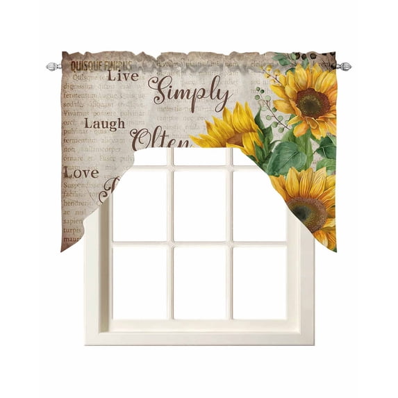 Sunflower Swag Valances for Windows, Small Curtains Drapes, Yellow Floral Kitchen Window Curtains Over Sink Rod Pocket Window Treatment Valance for Bedroom/Bathroom 56"x36"