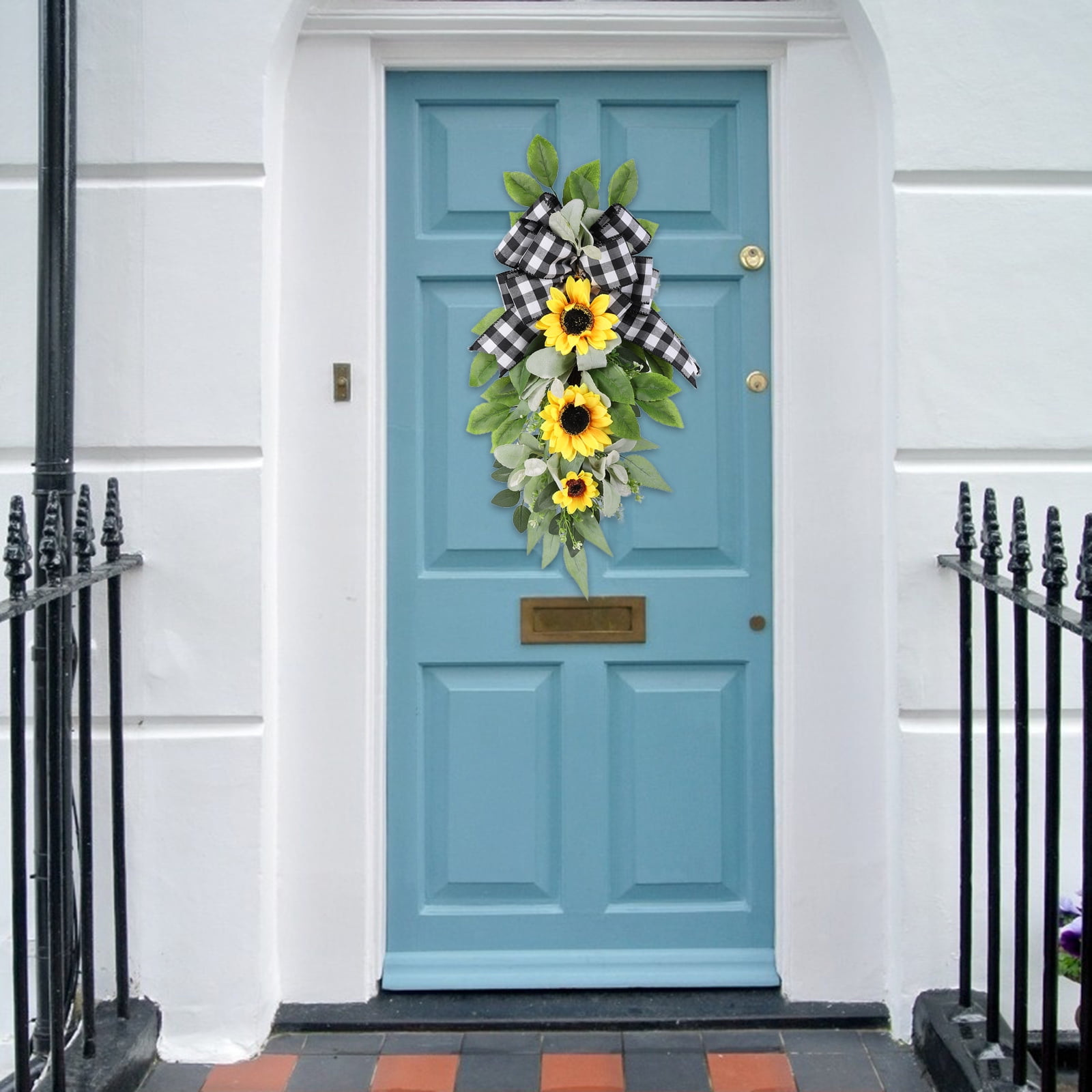 2-Pcs Spring Summer Floral Teardrop Swags - 28" Artificial Sunflower