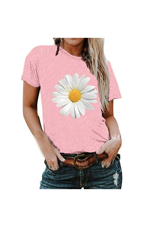 Sunflower T Shirts for Women ,Elegant Printed Shirt Round Neck Blouse Short Sleeve Casual Loose Summer Tops Hawaiian Shirt Graphic Tee Ladies Blouses Tunic Tops Plus Size 8-18