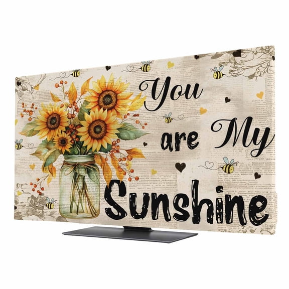 Sunflower TV Dust Cover 24 Inch, You Are My Sunshine Yellow Floral Bee Retro Rustic Computer Monitor Cover Dustproof Stretchable Indoor TV Screen Protector for LED LCD Universal Monitors