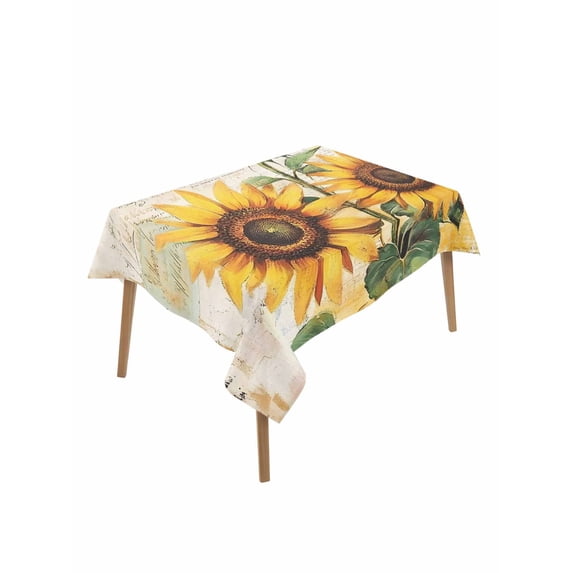 Sunflower Table Cloth 52x70 Inch Rectangle, Vintage Flower Watercolor Retro Text Texture Waterproof Tablecloth Washable Table Cover for Party Picnic Dinner Decor