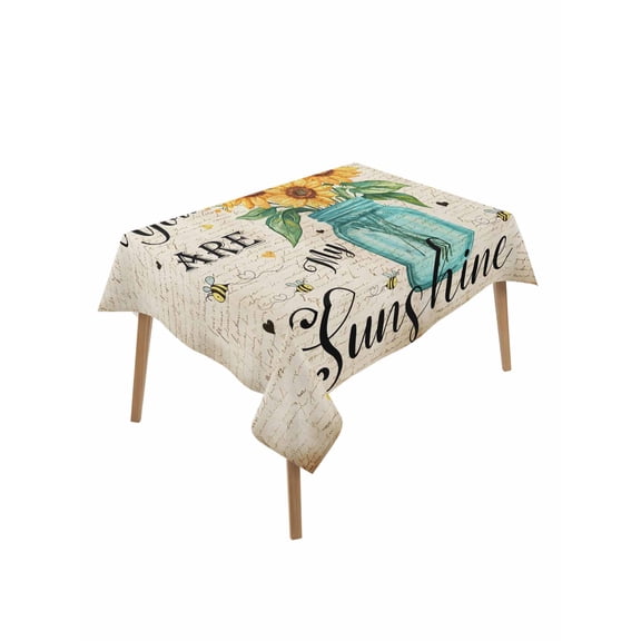 Sunflower Table Cloth 60x84 Inch Rectangle, You Are My Sunshine Yellow Flower Bee Plant Retro Waterproof Tablecloth Washable Table Cover for Party Picnic Dinner Decor
