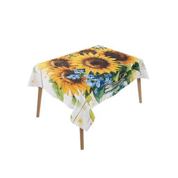 Sunflower Table Cloth, Retro Country Garden Floral Blue Wildflower Waterproof Tablecloth for Rectangle Tables, Reusable Washable Fabric Table Cover for Restaurant Kitchen Dining Tables 52"x70"