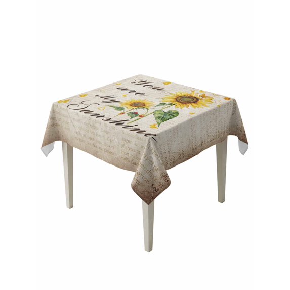 Sunflower Table Cloth, Waterproof Tablecloth for Square Tables, Vintage Botanical Reusable Washable Fabric Table Cover for Restaurant Kitchen Dining Tables 60"x60" Farmhouse Retro Floral