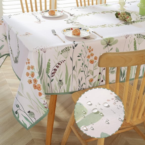 Sunflower Table Cloths 60 x 84 Inch Rectangle Summer Tablecloth, Water Proof Wipe Clean Dust-Proof White Polyester Fabric Table Cover for Fall Kitchen, Party, Picnic, Indoor, Outdoor