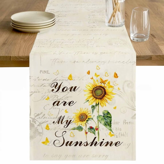 Sunflower Table Runner - 108 Inch Long Vintage Botanical Cotton and Linen Blended Dress Scarves Farmhouse Table Runner for Kitchen Dining, Coffee Table, 13" x 108"