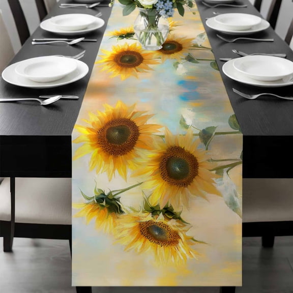 Sunflower Table Runner 36 Inches Long, Watercolor Yellow Floral Botanical Kitchen Coffee Dining Table Decoration for Home Party Birthday Wedding Home Decor 13x36 Inches