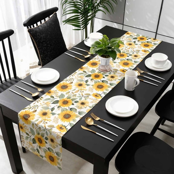 Sunflower Table Runner 48 Inches Long - Farmhouse Spring Summer Botanical Kitchen Dining Burlap Linen Tablerunner for Small/Round/Square/Wedding/Coffee/Dining Table Party Home Décor 13 x 48