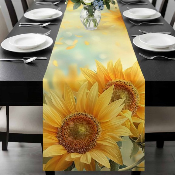 Sunflower Table Runner 48 Inches Long, Yellow Spring Floral Botanical Kitchen Coffee Dining Table Decoration for Home Party Birthday Wedding Home Decor 13x48 Inches