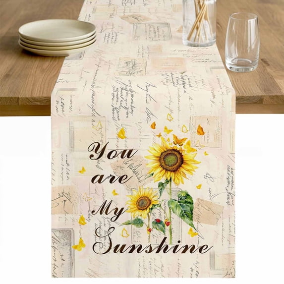 Sunflower Table Runner - 60 Inch Long Vintage Botanical Cotton and Linen Blended Dress Scarves Farmhouse Table Runner for Kitchen Dining, Coffee Table, 13" x 60"
