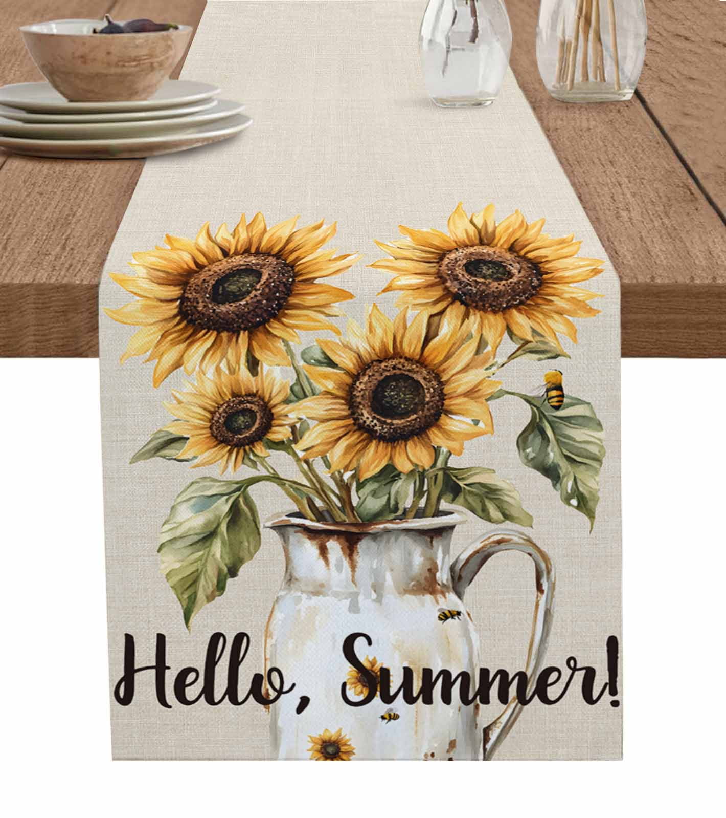 2 PCS Sunflower Table Runner with Fringe - Jacquard Woven Cotton Blend (30x140cm) main image 1