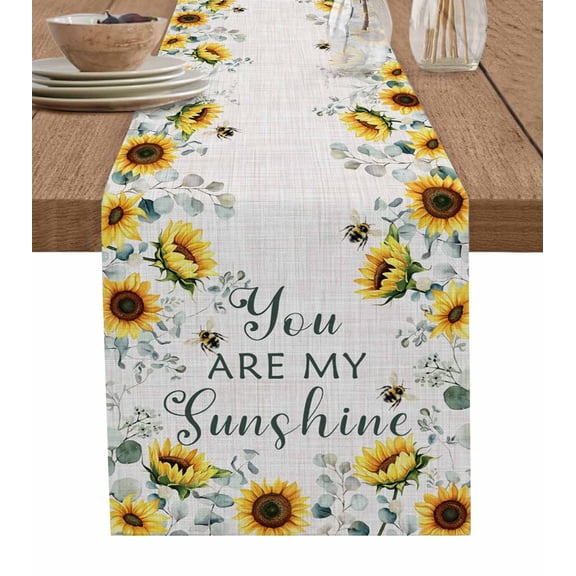 Sunflower Table Runner 72 Inches, Yellow Floral Summer Botanical Leaves Weeping Rustic Bed Runner Dresser Scarves Tabletop for Indoor Outdoor Parties/Ceremony/Banquet, 14" x 72"