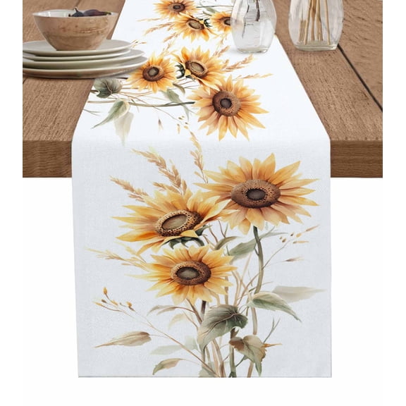 Sunflower Table Runner Cotton Linen 36 Inch Holiday Dresser Scarves, Orange Vintage Blooms Floral Spring Tablerunner for Kitchen Coffee Dining Bedroom Home Living Room Dinner Scarf Décor 13''x36''