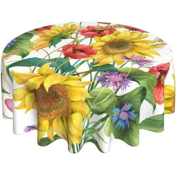 Sunflower Tablecloth 60 Inch Round Floral Table Cloth Dust-Proof Wrinkle Resistant Rustic Farmhouse Flower Tablecloth for Holiday Kitchen Dining Room Party Picnic Indoor Outdoor