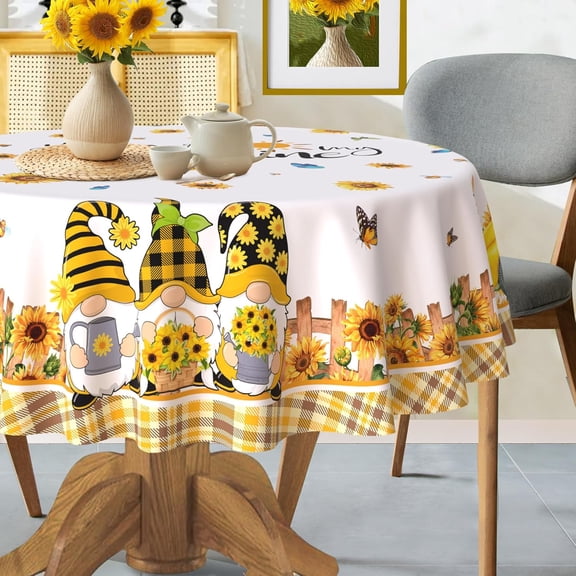 Sunflower Tablecloth 60 Inch Round, You are My Sunshine Table Cloth, Spring Summer Waterproof Gnomes Truck Tablecloth, Yellow Sunflower Table Decor for Home Party Dinner Decorations