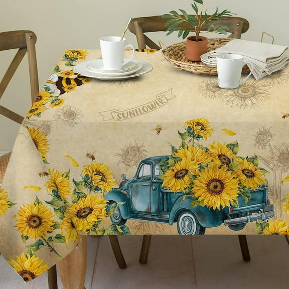 Sunflower Tablecloth 60x104 Inch Rectangle, Yellow Sunflower Decor for Home, Spring and Summer Table Cloth Rectangle Water Resistant for Table, Party Decorations
