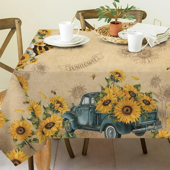 Sunflower Tablecloth 60x120 Inch Rectangle, Yellow Sunflower Decorations for Home, Spring and Summer Table Cloth Rectangle Water Resistant for Table, Party Decorations