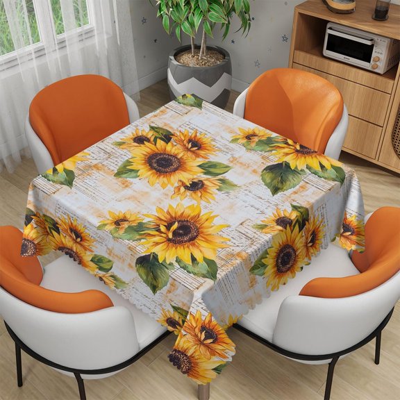 Sunflower Tablecloth 60x60 Inch Square Rustic Orange Floral Yellow Country Tablecloths Polyester Table Cloth for Holiday Parties Kitchen Dining Indoor Outdoor