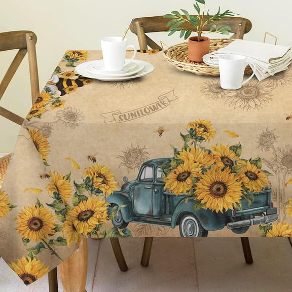 Sunflower Tablecloth 60x84 Inch Rectangle, Sunflower Decorations for Home, Spring and Summer Table Cloth Rectangle Waterproof Stain Resistant for Table,Party