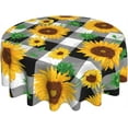 thumbnail image 1 of Sunflower Tablecloth Black and White Checkered Tablecloth Floral Round Tablecloth 70 Inch Washable Reused Picnic Table Cover Holiday Party Dining Kitchen Decor, 1 of 6