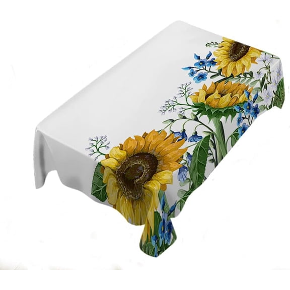 Sunflower Tablecloth Country Wildflowers Bloom Rectangle Table Cloth Protector Oil Spill Proof Table Cover White 60X84 Inch