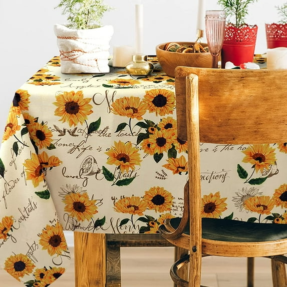 Sunflower Tablecloth Floral Tablecloth for Rectangle Tables 60 x 84 Inches Yellow Vintage Farmhouse Tablecloth Waterproof Oil-Proof Table Cloths for Picnic Party Wedding Home Kitchen