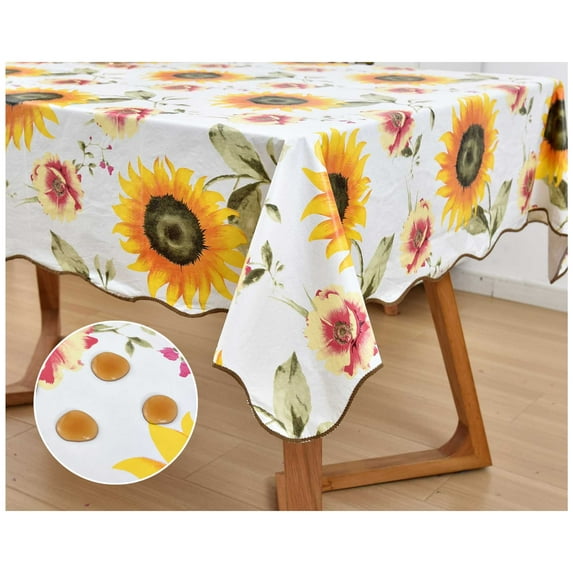 DurableDelights Sunflower Rectangular Vinyl Tablecloth with Flannel Backing - 54" x 72"
