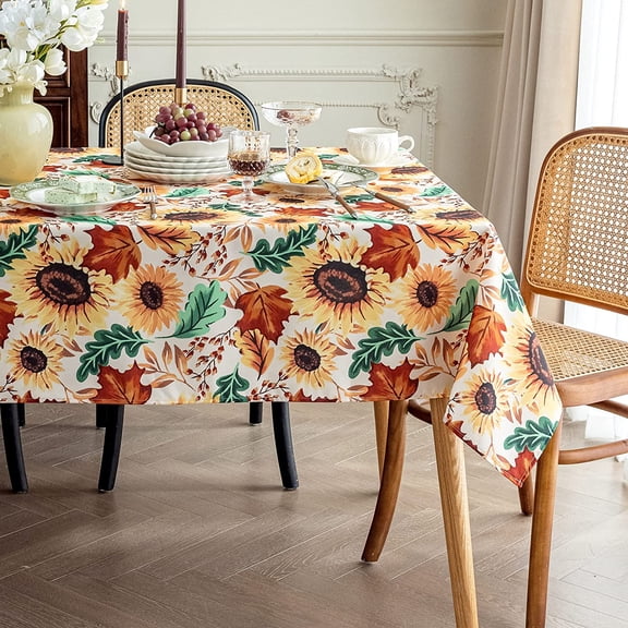 Sunflower Tablecloth,Orange Floral Fall Maple Leaves Rectangle Table Cloth,Waterproof Resistant Farmhouse Flower Table Cover for Kitchen Dining Room Indoor/Outdoor(60 X 102 Inch)