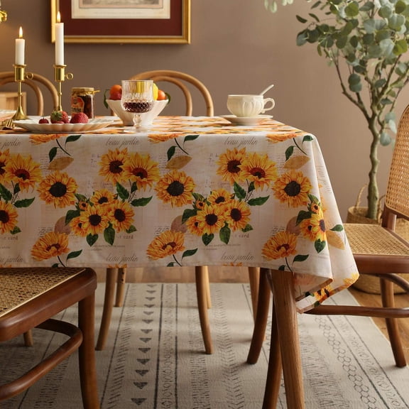 Sunflower Tablecloth,Orange Floral Table Cloth for Square Tables,Waterproof Resistant Durable Flower Table Cover for Kitchen Dining Room (54 X 54 INCH)