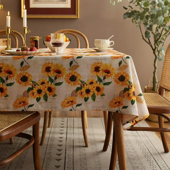 Sunflower Tablecloth,Orange Floral Table Cloth for Rectangle Tables,Waterproof Resistant Flower Table Cover for Kitchen Dining Room(60 X 84 INCH)