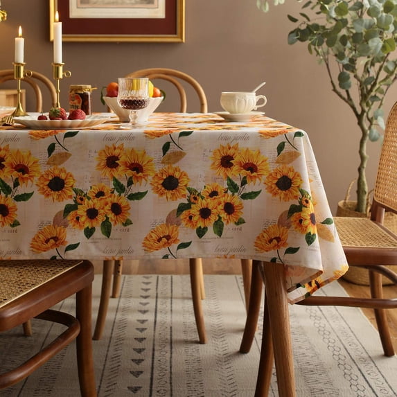 Sunflower Tablecloth,Orange Floral Table Cloth for Square Tables,Waterproof Resistant Flower Table Cover for Kitchen Dining Room (60 X 60 INCH)