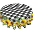 thumbnail image 1 of Sunflower Tablecloth Round 60 Inch Fabric Black White Buffalo Check Plaid Table Cloth Washable Spillproof Wrinkle Free Spring Summer Farmhouse Floral Table Cover for Indoor Outdoor Kitchen Dinning, 1 of 7