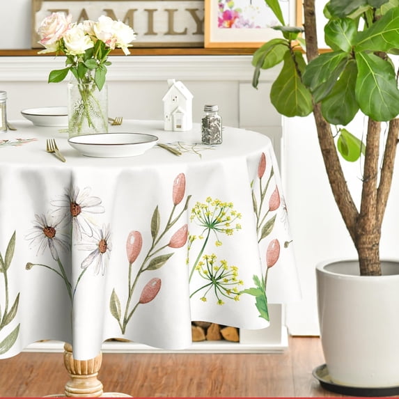 Sunflower Tablecloth Round 60 Inch Floral Table Cloth Washable Spillproof Wrinkle Free Watercolor Spring Summer Fabric Table Cover for Indoor Outdoor Kitchen Dinning Round Tables