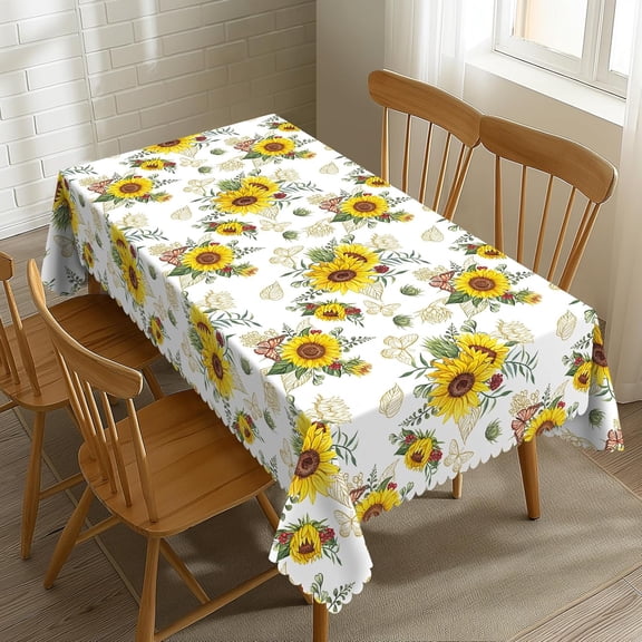 Sunflower Tablecloth Sunflowers Season Floral Rectangle Tablecloth Watercolor Flower Botanical Style Table Cover 60×84 Inch Washable Table Cloth for Kitchen Dining Room Party Decoration