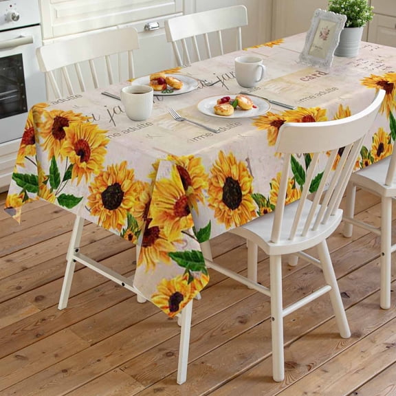 Sunflower Tablecloth Waterproof Tablecloths, Yellow Floral Farmhouse Retro Rustic Flowers Table Cloth Dining Table Cover Cloth for Kitchen Party Outdoor Tabletop Decor,Rectangle Tablecloth 60x120 Inch