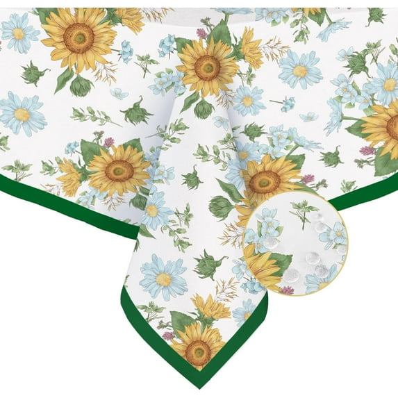 Sunflower Tablecloth Yellow Floral Rectangle Tablecloth, Indoor/Outdoor Waterproof Fabric Wrinkle Free Durable Rectangle Tablecloth for Rectangle Tables 60 X 84, 60 X 102, 60 X 120 Inch